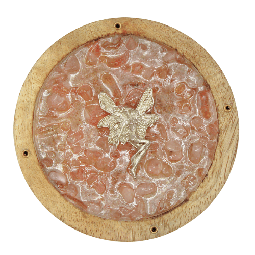 Räucherstäbchenhalter mit Elfe und Rosenquarzstückchen